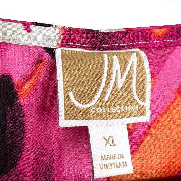 JM Collection Womens Size XL Pink Orange Short Sleeve Blouse Shirt Top Summer - Picture 2 of 7